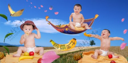 香蕉王子儿童模板PSD源文件可爱宝宝宝宝婴儿儿童摄影PSD分层模板
