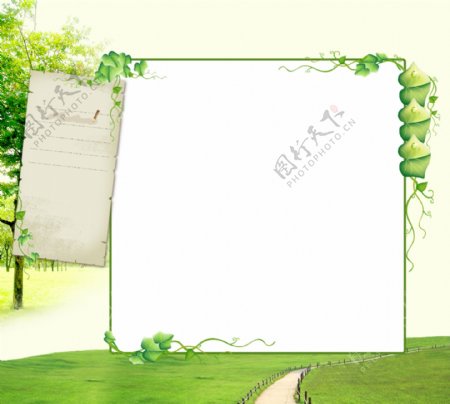 绿色风景相册边框模板ps精细分层文件