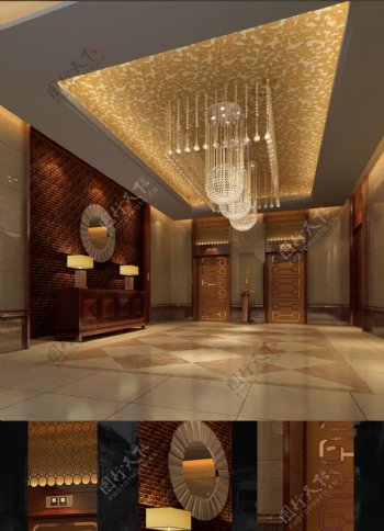 酒店大堂电梯厅效果图图片