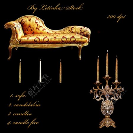 欧式沙发蜡烛分层素材图片