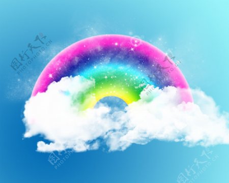 水彩彩虹和云朵psd分层