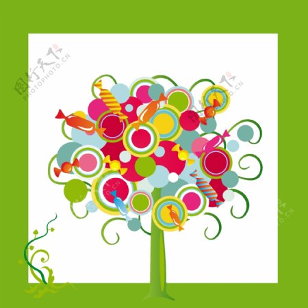 印花矢量图优雅植物树糖果色彩免费素材