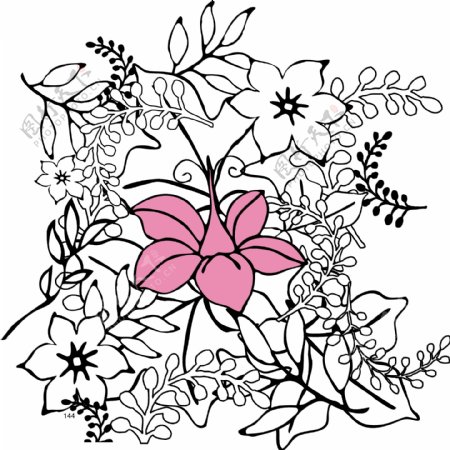 印花矢量图优雅植物花色彩黑白色免费素材