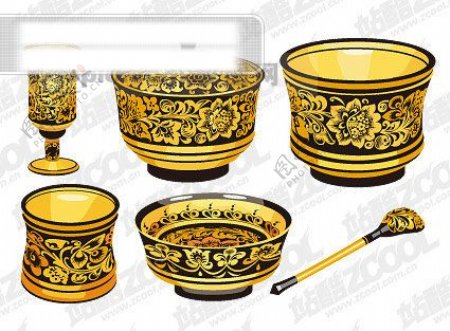 古典花纹系列矢量素材1金色器皿