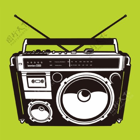 印花矢量图T恤图案音乐元素收音机色彩免费素材