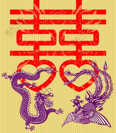 中国传统龙凤婚庆喜庆图案矢量素材