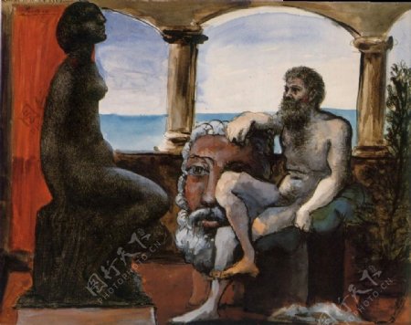 1933Lesculpteuretsastatue西班牙画家巴勃罗毕加索抽象油画人物人体油画装饰画