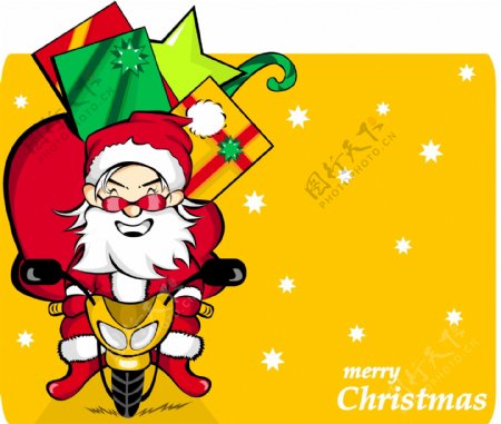 韩国圣诞老人骑摩托送礼物矢量图库
