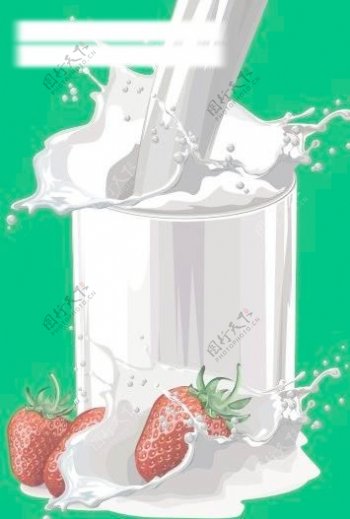 动感牛奶与草莓矢量素材图片