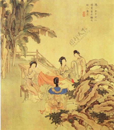 小桥流水人家古代人物民间人物人物壁画中国文化人物画像中国风中华艺术绘画