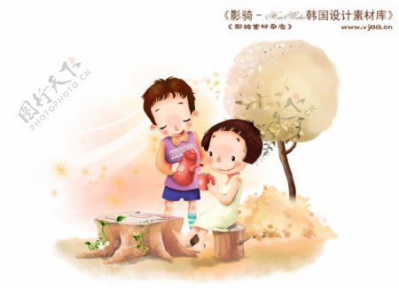 HanMaker韩国设计素材库背景卡通漫画可爱人物孩子男孩朋友女孩过家家玩耍儿童