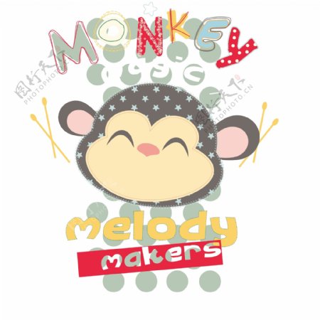印花矢量图男童可爱卡通卡通动物猴子免费素材