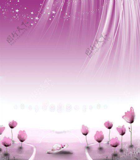 紫色花朵幼儿卡通风景图片