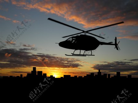 傍晚直升机图片