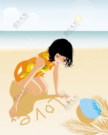 矢量沙滩女孩图片