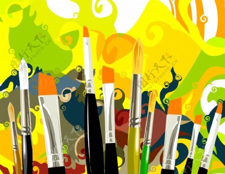 画笔和抽象彩色背景