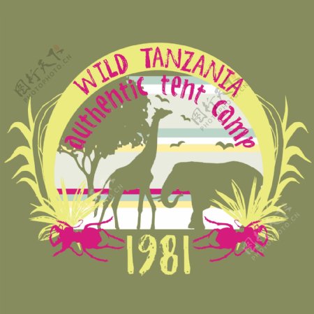 印花矢量图时尚休闲女装T恤图案动物长颈鹿免费素材