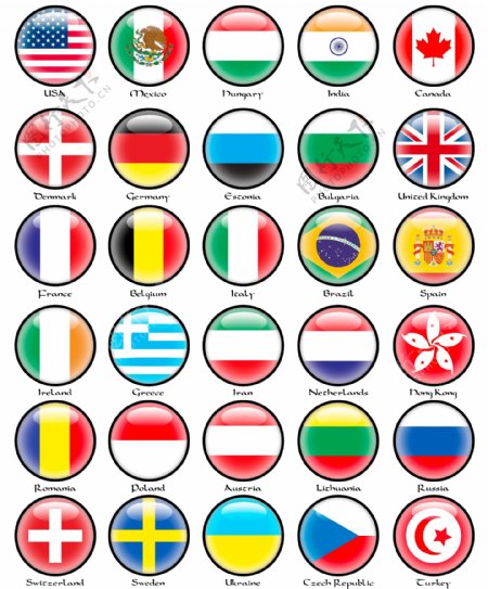 30个国家的国旗图标按钮