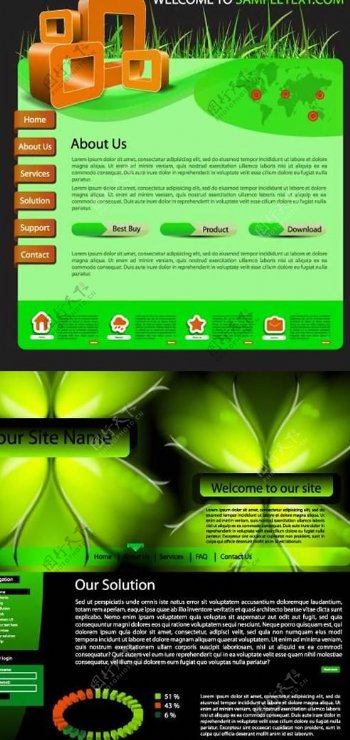 绿色主题网站模板矢量素材