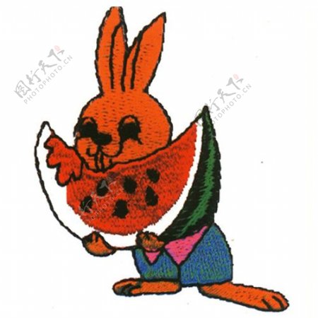 绣花动物兔子色彩橙色免费素材