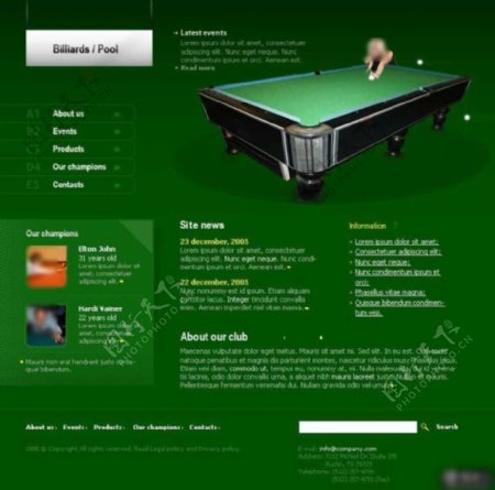 绿色桌球俱乐部网页模板