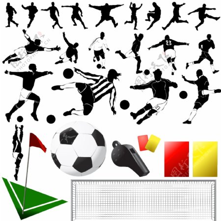 各种足球运动主题元素及人物剪影矢量素材