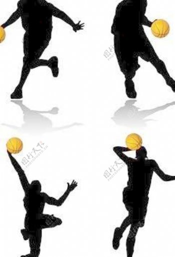 篮球运动人物动作剪影矢量素材