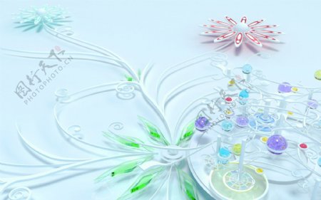 花朵花瓣花藤水晶色彩绚烂3D三维立体科幻广告电脑设计图片