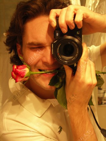 衔着玫瑰的摄影师图片