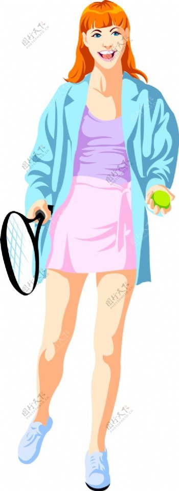 网球少女矢量图