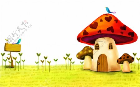 HanMaker韩国设计素材库背景卡通蘑菇草地可爱