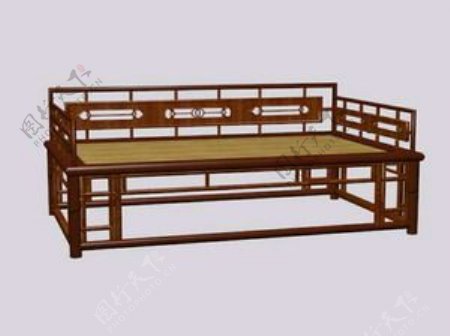 中式床3d模型家具效果图2