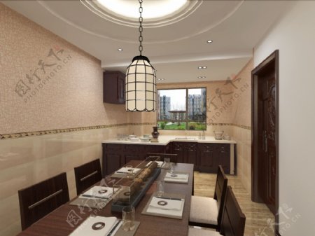 中式家装效果图餐厅厨房图片
