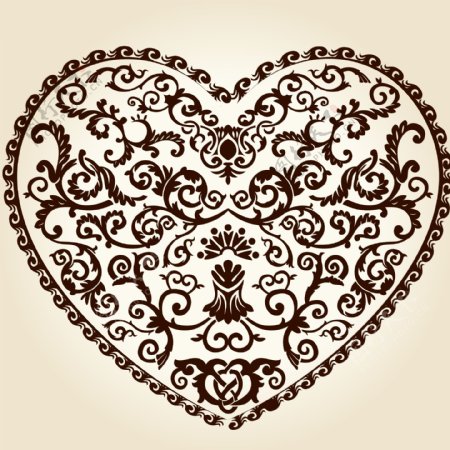 印花矢量图欧式花纹线条爱心心形免费素材