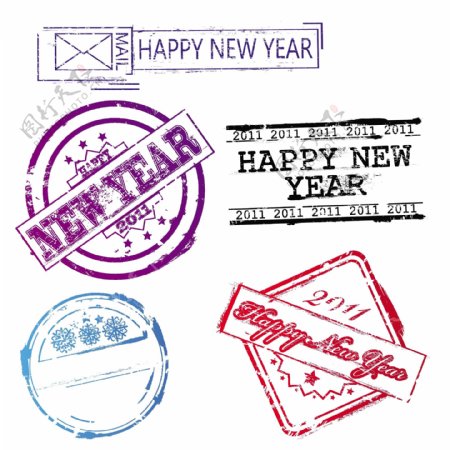 新的一年的邮戳矢量2011元旦新年快乐
