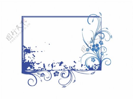 蓝色矢量框架grunge元素和花的主题