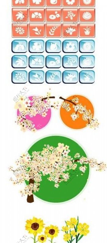 韩国风格的花卉主题矢量图标