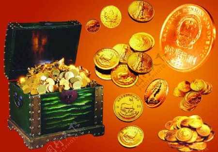 金融元素宝箱金币硬币