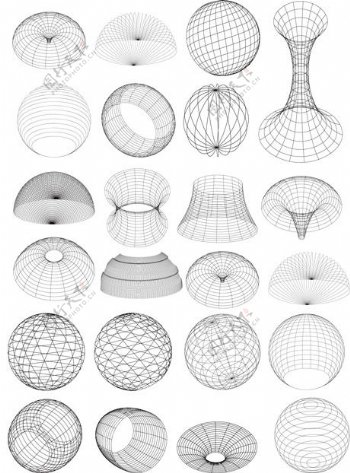 3D线框图型球体变化矢量素材