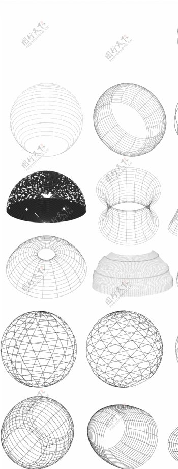 3D线框图型球体变化矢量素材