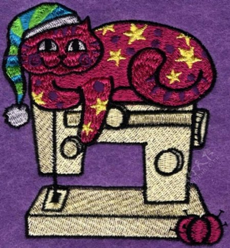 绣花猫线团缝纫机帽子免费素材