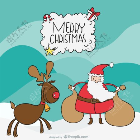 圣诞老人与麋鹿背景矢量素材