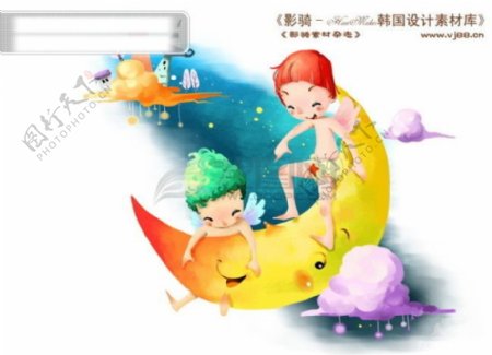 HanMaker韩国设计素材库背景卡通漫画可爱人物孩子月亮玩耍儿童
