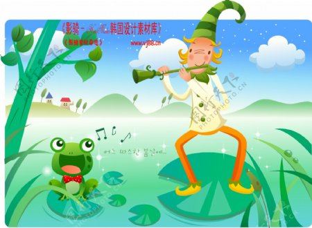 小丑与风景卡通人物矢量素材矢量图片HanMaker韩国设计素材库