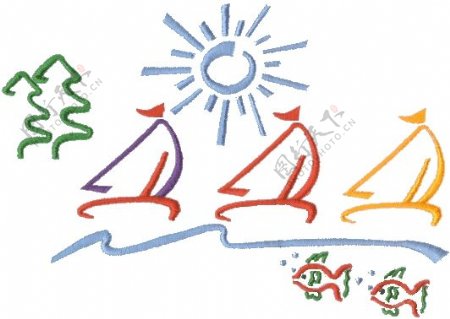 绣花色彩交通工具帆船图标免费素材