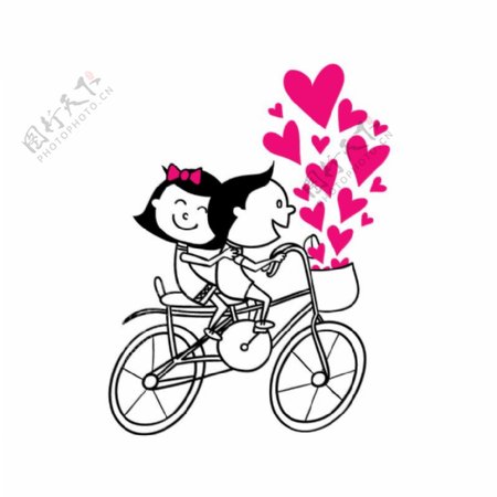 卡通骑自行车情侣矢量素材