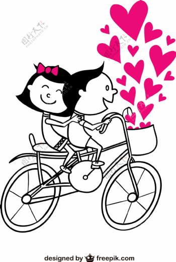卡通骑自行车的情侣矢量素材.z