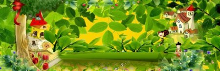 绿色温馨花草房子网页素材图片