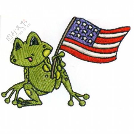 绣花青蛙美国国旗家纺免费素材