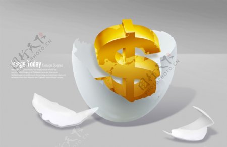 破壳鸡蛋上的美元符号
